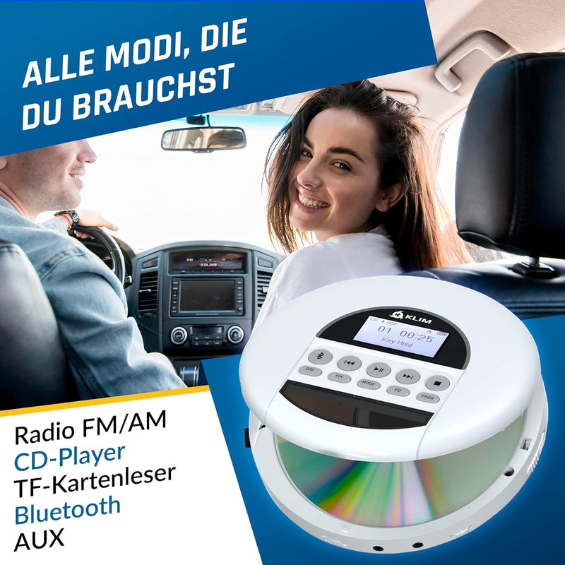 KLIM Nomad - NEU 2024 - Tragbarer CD-Player Discman mit langlebigem Akku - Inklusive Kopfhörer - Kom