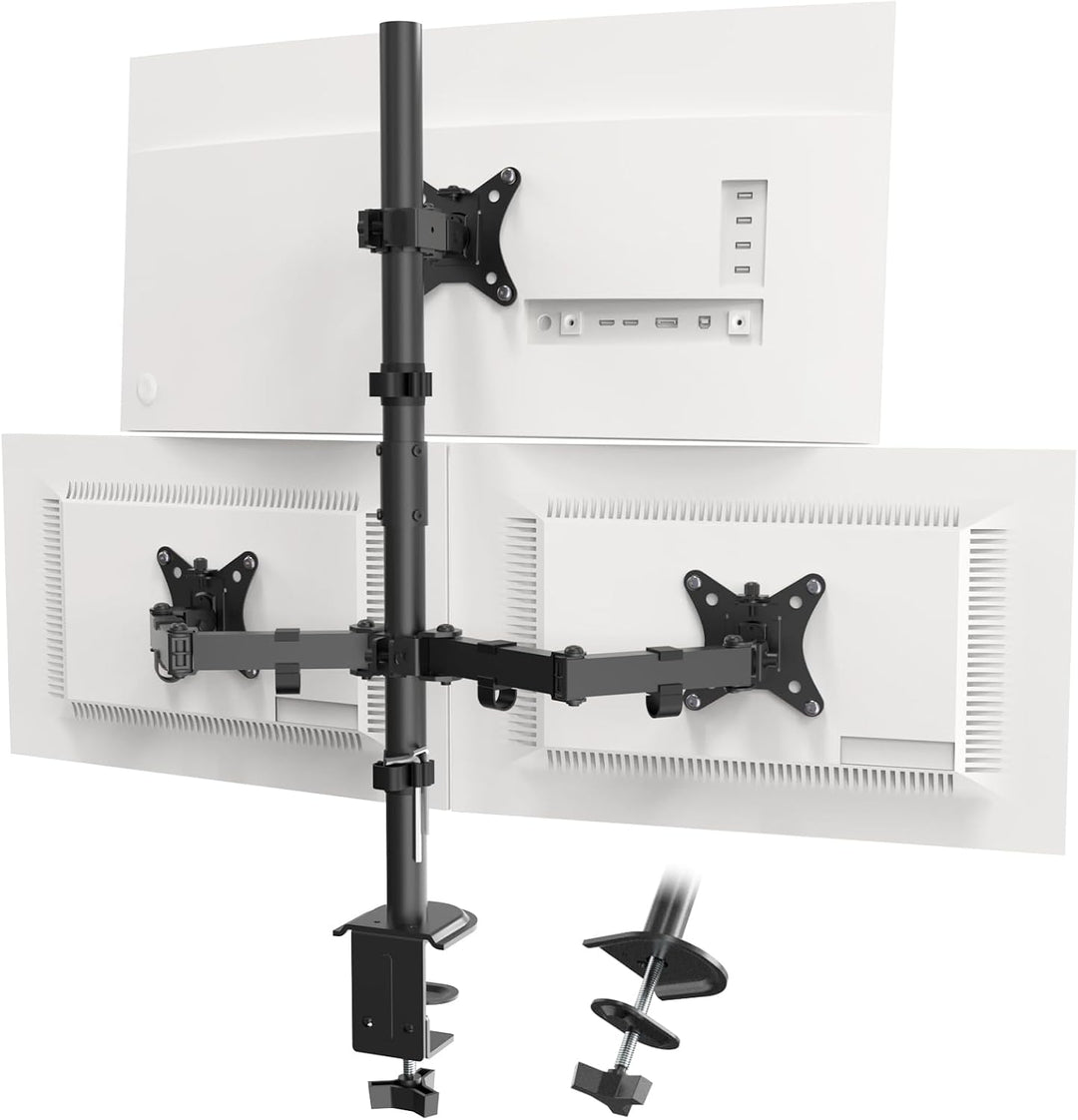 PUTORSEN Monitor Halterung 3 Monitore für 13-32 Zoll Flach & Curved Bildschirm, 80cm Stange Monitor
