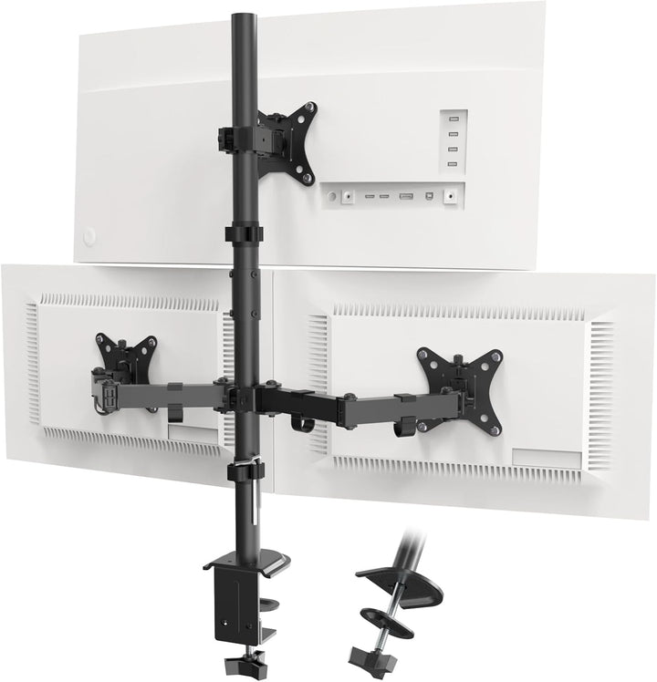 PUTORSEN Monitor Halterung 3 Monitore für 13-32 Zoll Flach & Curved Bildschirm, 80cm Stange Monitor