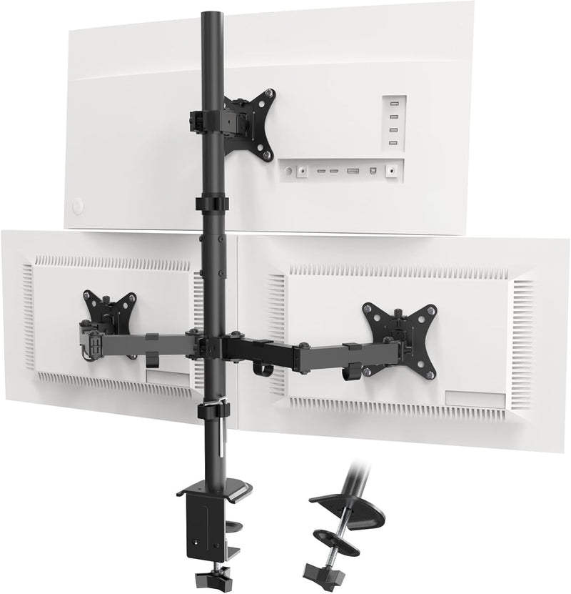 PUTORSEN Monitor Halterung 3 Monitore für 13-32 Zoll Flach & Curved Bildschirm, 80cm Stange Monitor