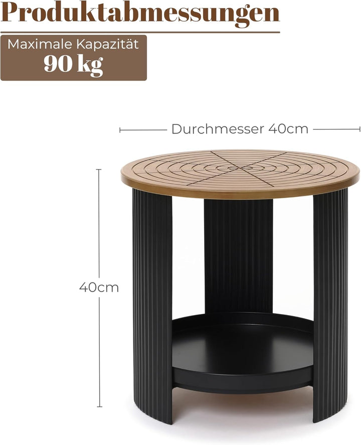 Hometopia Beistelltisch Rund - Modernes Industrie-Design mit 2 Ebenen - Kleiner Couchtisch Ø40cm in