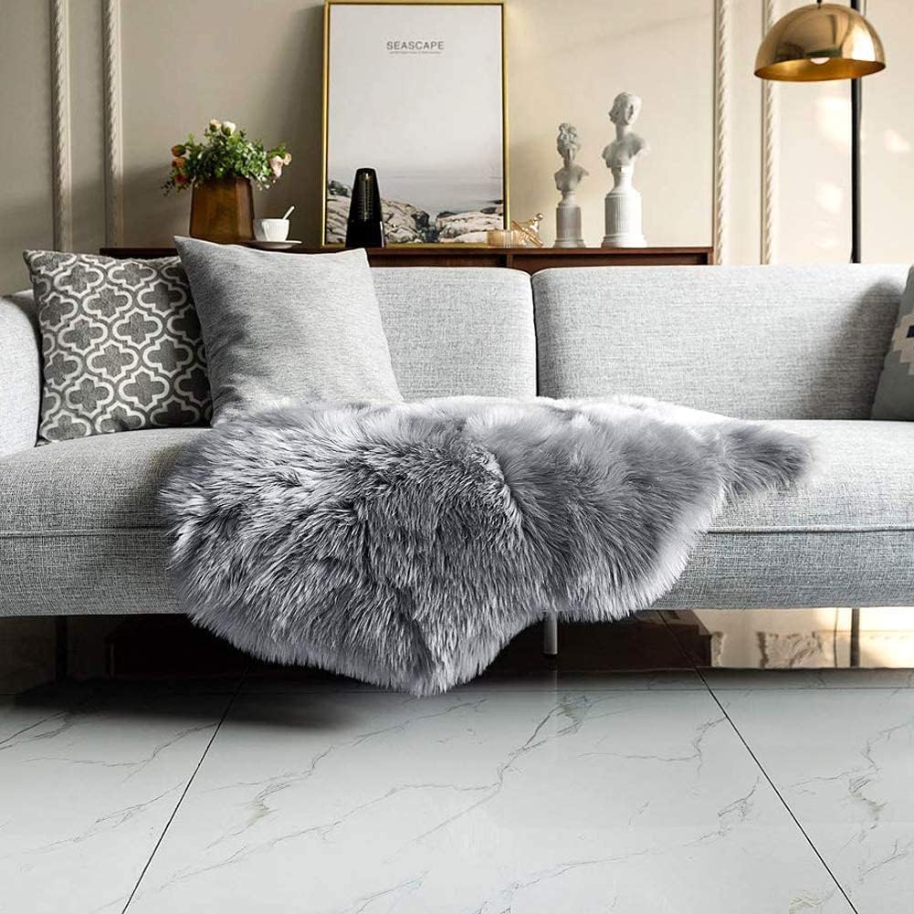 HEQUN Faux Lammfell Schaffell Teppich Kunstfell Dekofell Lammfellimitat Teppich Longhair Fell Nachah