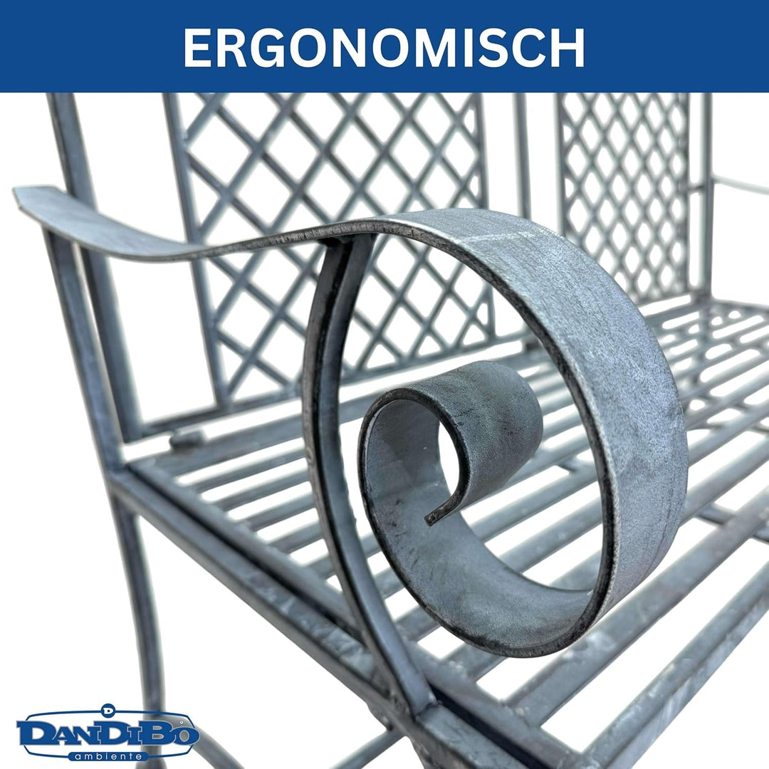 DanDiBo Gartenbank Wetterfest 2 Sitzer Metall Grau 120 cm 96592 Sitzbank Eisen Bank Garten Antik Par