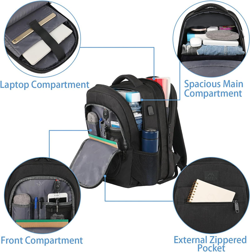 MATEIN Rucksack Herren, Gross Erweiterbarer Laptop Rucksack 15,6 Zoll mit USB Ladeanschluss, Busines