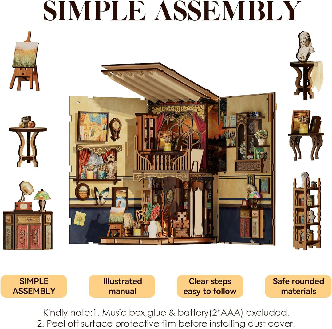 Book Nook Kit für Erwachsene: LUMYCE Holzpuzzle DIY Miniatur Haus 3D Puppenhaus - Buchstütze für Büc