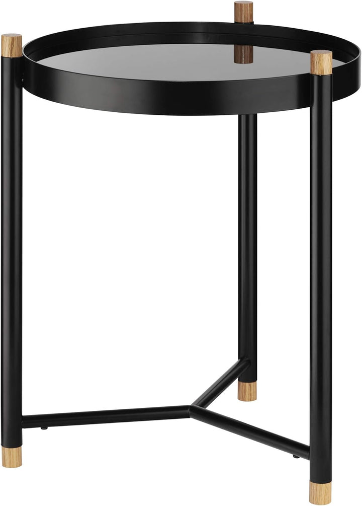 Kela Beistelltisch, Oak, Pulverbeschichtetes Metall mit Eichenholz und Glas, Ø 40 cm, 24266, Schwarz