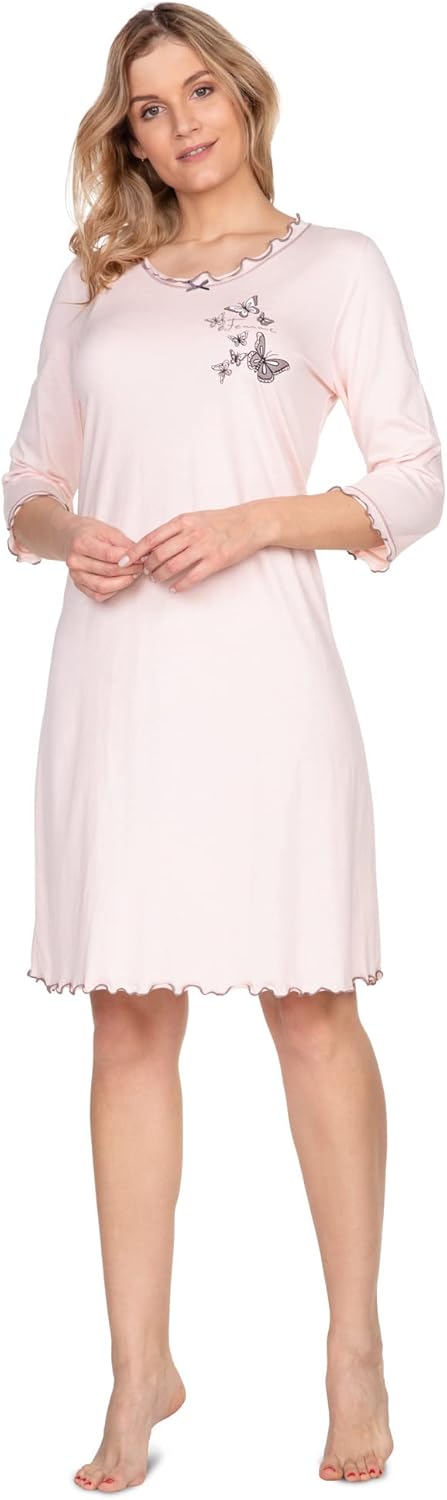 e.Femme® Damen Nachthemd 275 mit 3/4 Ärmeln, aus 50% Baumwolle und 50% Modal Lachs 36, Lachs 36
