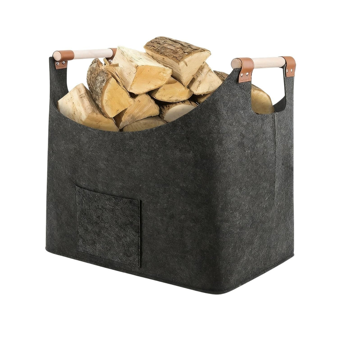 Kaminholzkorb aus Filz mit Tasche, Grosser Holzkorb für Kaminholz und Aufbewahrung im Innenbereich,