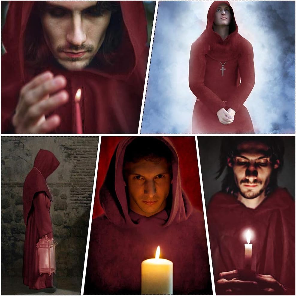 KONVINIT Mönch Robe Kostüm Männer Prister Gewand Kostüm Mittelalterliche Robe mit Kapuze Halloween K