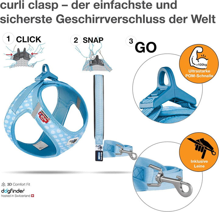 Vest Harness Air-Mesh Skyblue-Circles 2XS &amp; Leash M 2XS Skyblue-Circles, 2XS Skyblue-Circles