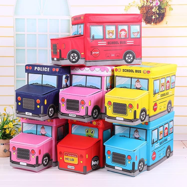 RHP Sitzbox Sitzhocker Kinder, Staubox mit Deckel, Spielzeug, faltbar, Polizei, Schulbus, Eiswagen,