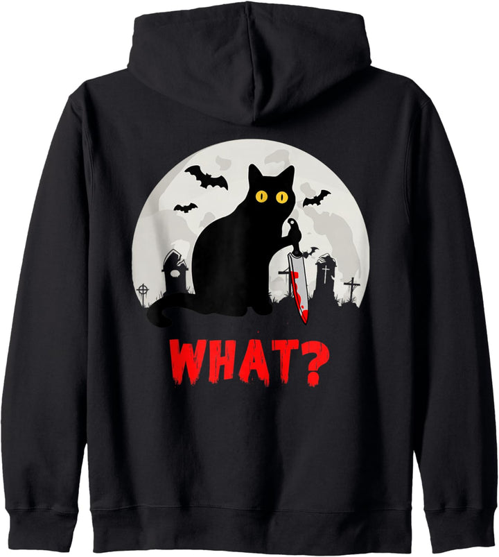 Katze What? Halloween Schwarze Katze mit Messer - Lustig What Cat Kapuzenjacke