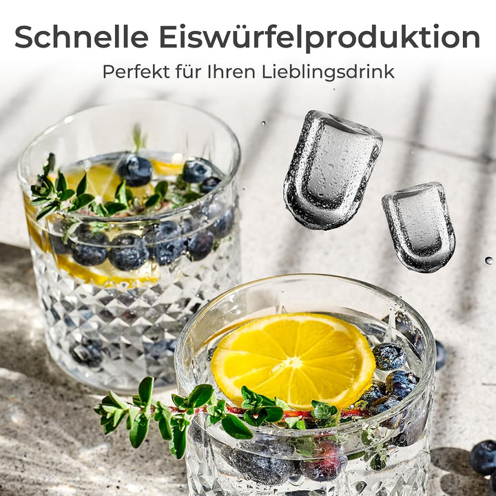 KLAMER Eiswürfelmaschine Edelstahl, 12 kg/24h, 8 Würfel in 8 Min, 1L | Geräuscharmer Kompressor, Tra