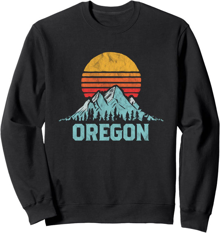 Vintage Oregon Retro Distressed Mountains Ski 80's Sunset Sweatshirt