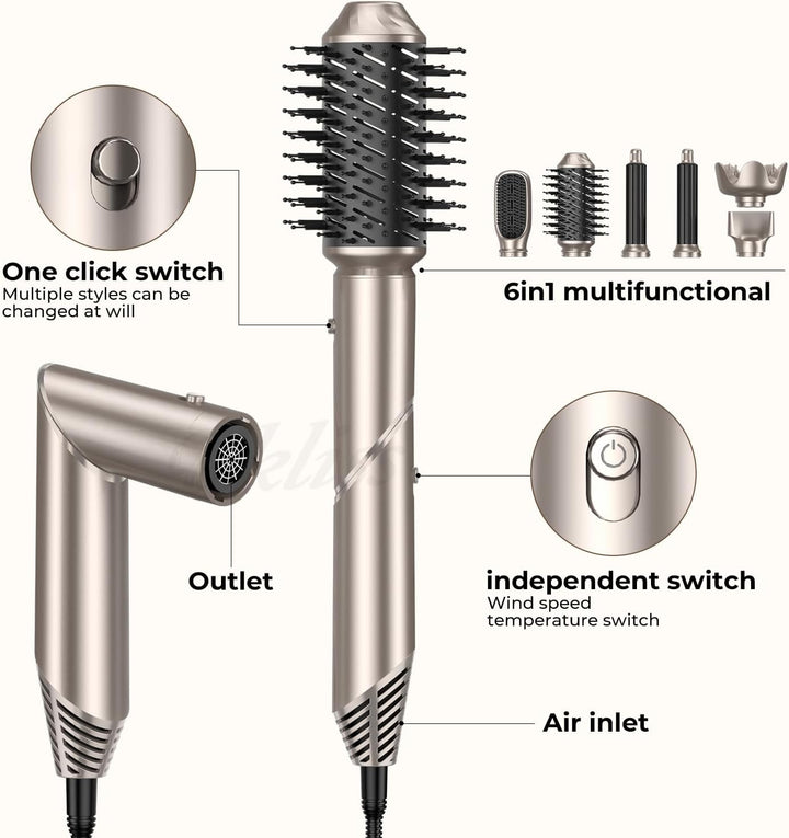 Hairstyler 6 in 1 Air Styler mit Diffusor 6 in 1 Haarstyler Heizbürste Haartrockner Föhn Rundbürsten