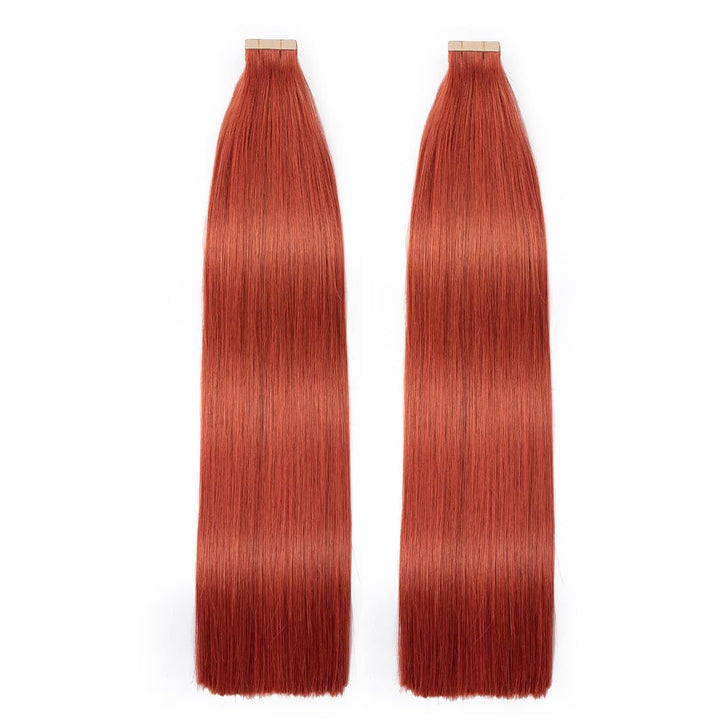 HotLulana Tape Extensions Echthaar Copper Red(