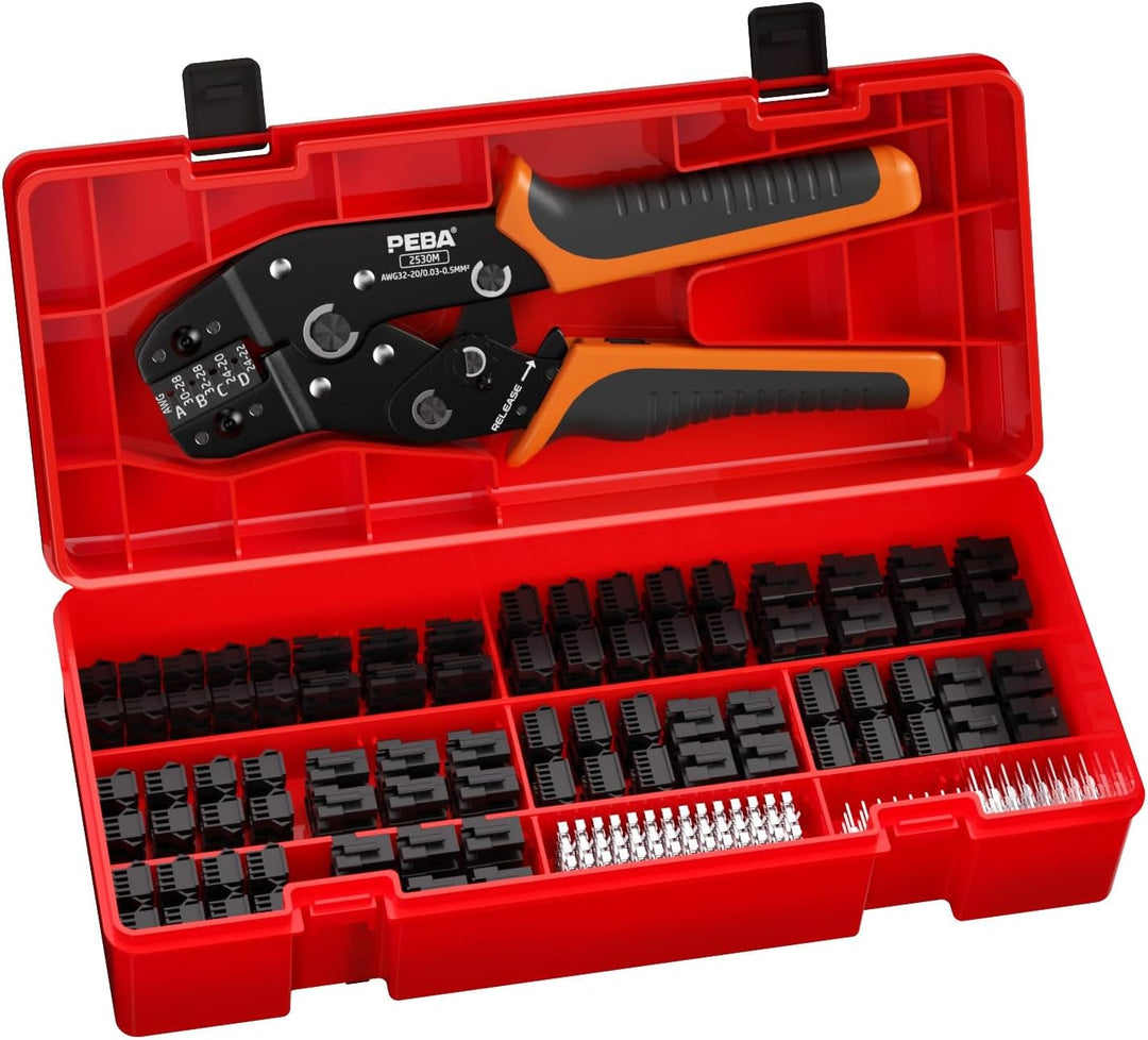 PEBA Premium Crimpzangen Stecker Set inkl. 14 Stile JST-SM 2,5mm Stecker - Profi Zange 0,05-0,5mm² f