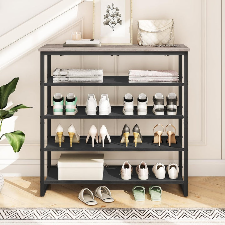 HOOBRO Schuhregal, 5-stufige Schuhablage, Schuhschrank mit 4 Oxford-Stoffebenen und 1 Paneelebene, f