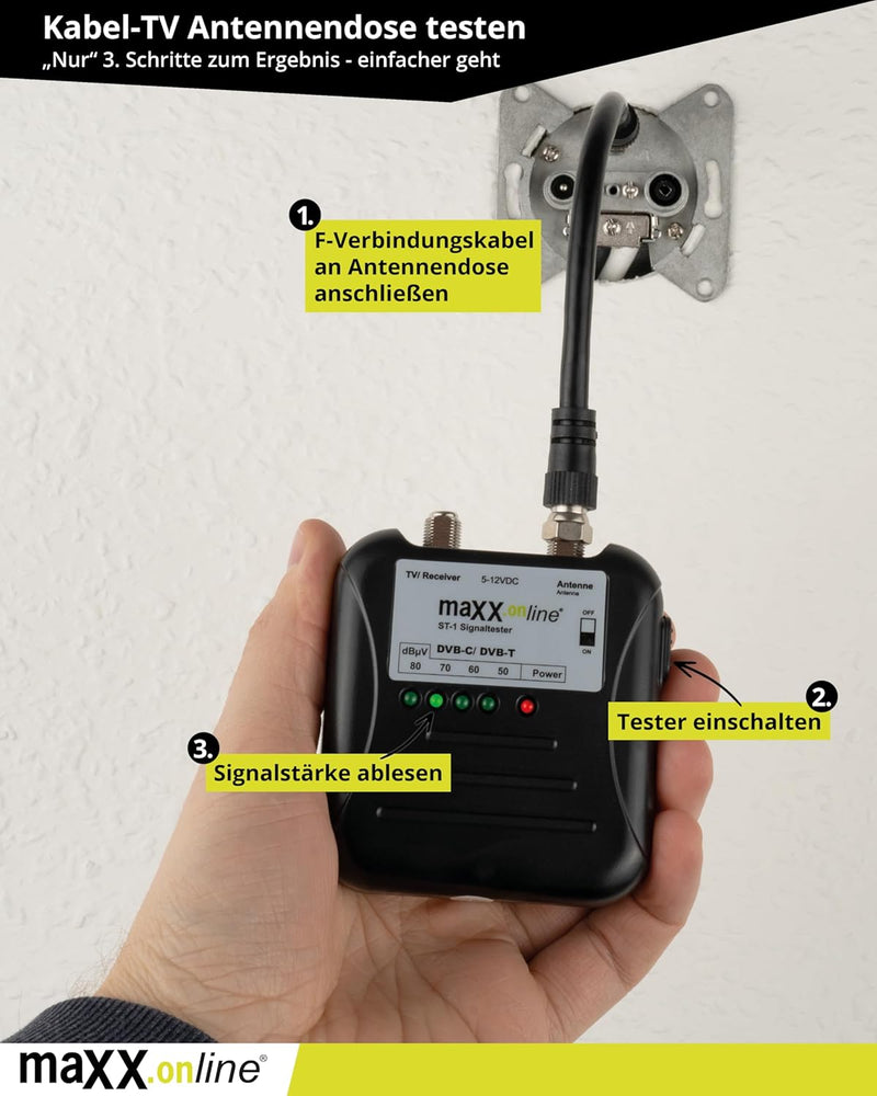 maxx.onLine ST-1 Signaltester Kabelfernsehen DVB-C/DVB-T, analog/digital 40-862 MHz