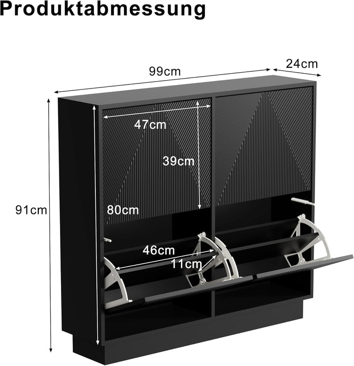 UEV Schuhschrank mit 4 Klappen, Schuhkipper Schuhkommode Schuhregal schmal für Flur mit Kippschutz/D