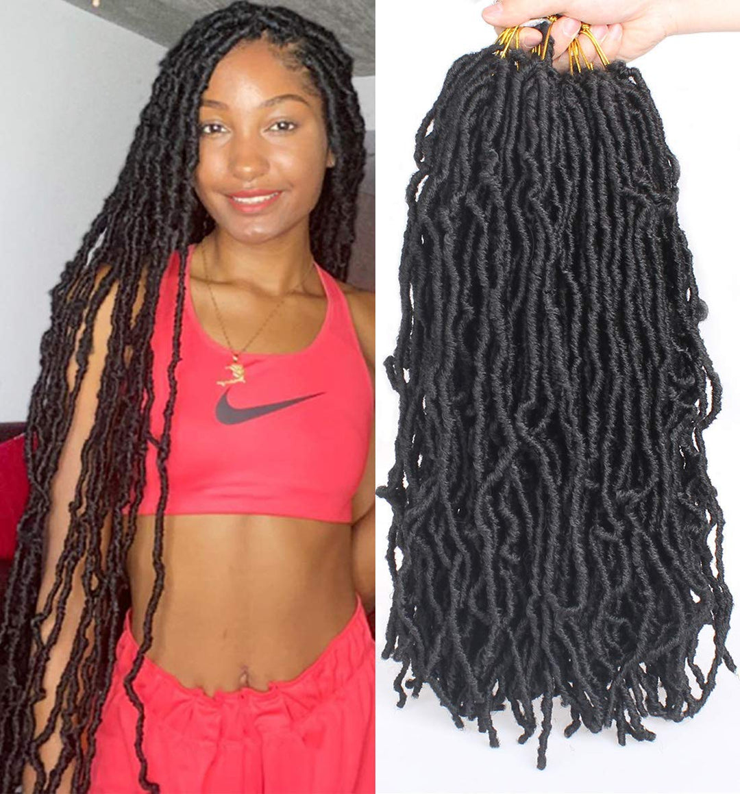 Leeven 24 Zoll Nu Faux Locs Crochet Hair 7 Packs Black Soft Messy Faux Locs Crochet Braids Distresse