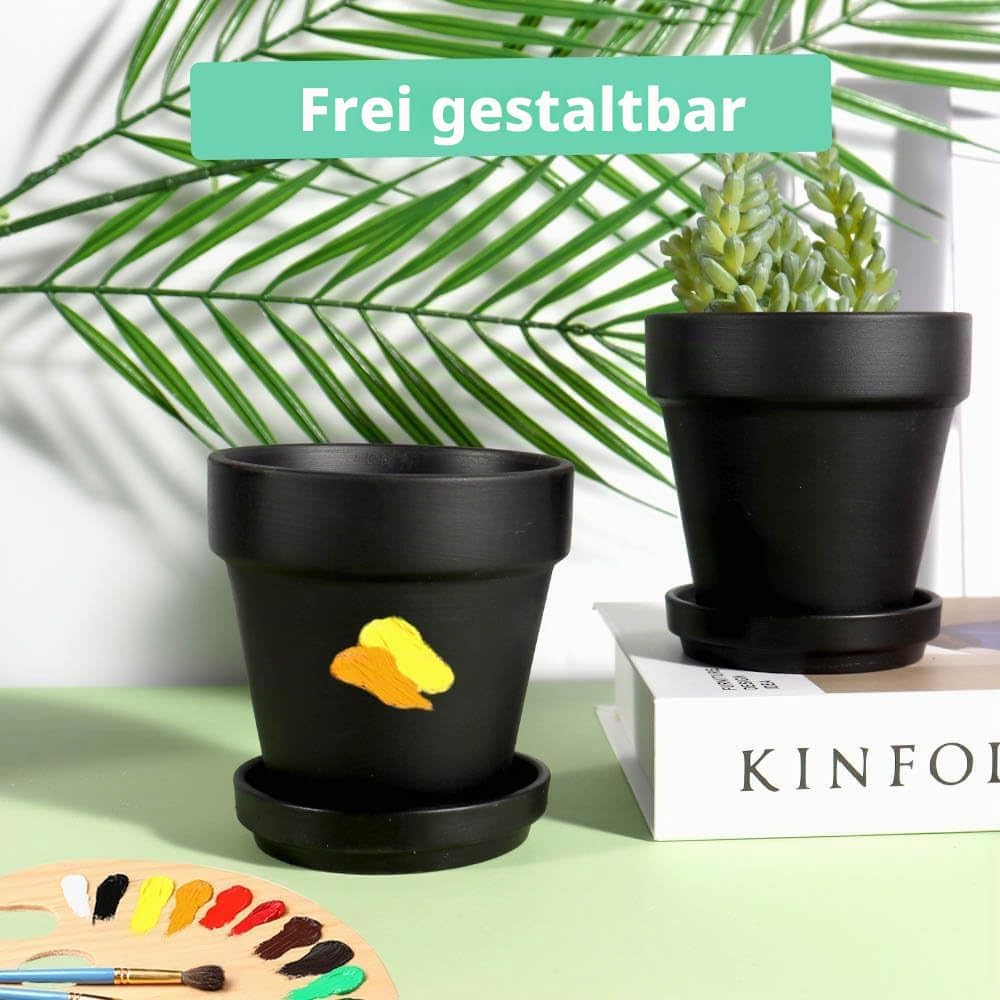 vensovo 10,2cm Schwarzer Tontopf für Pflanzen mit Untertasse - 6er Pack Kleiner Terrakotta-Pflanzent