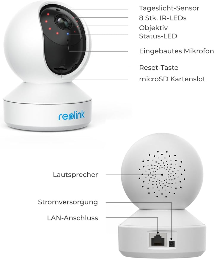Reolink WLAN IP Kamera Indoor Schwenkbar, Überwachungskamera Innen Handy 3MP HD mit 2,4 GHz WLAN, 35