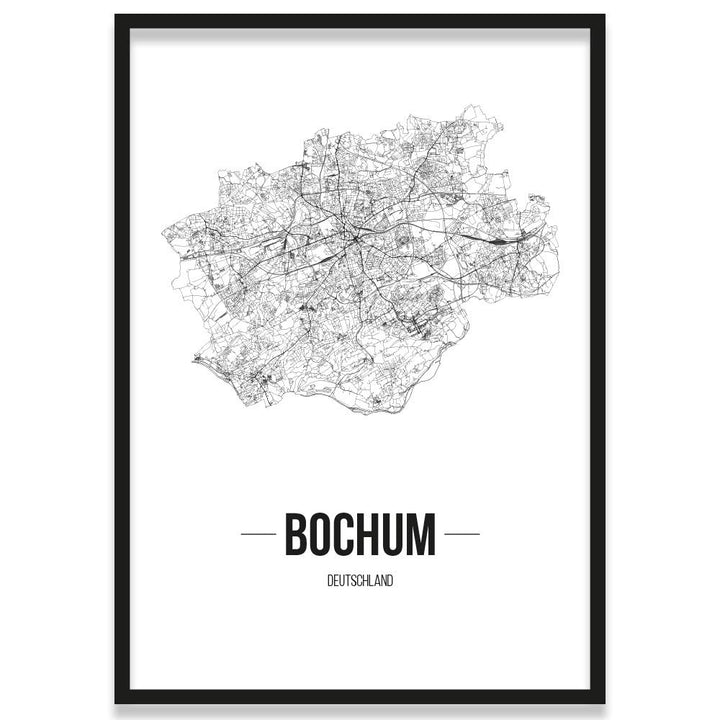 JUNIWORDS Stadtposter, Bochum, Wähle eine Grösse, 21 x 30 cm, Poster mit Rahmen, Schrift B, Weiss 21