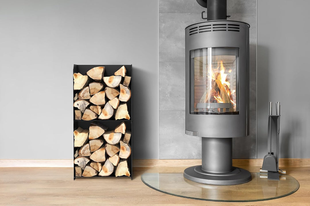 teileplus24 BHS5 Kaminholzregal Innen Aussen | Brennholzregal Metall | Kaminholzkorb | Industrial Lo