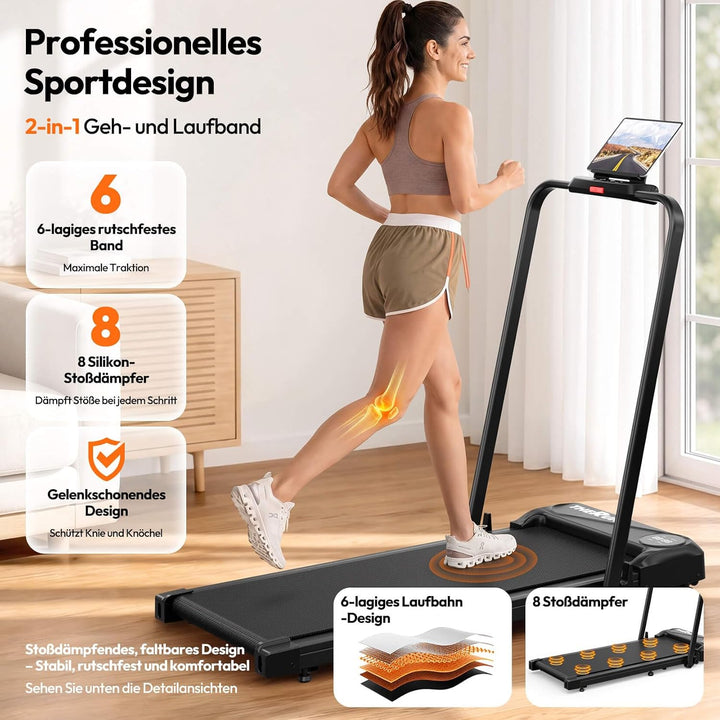 THERUN Walking Pad Laufband leise,Treadmill klappbares bis 10 km/h Schwarz, Schwarz