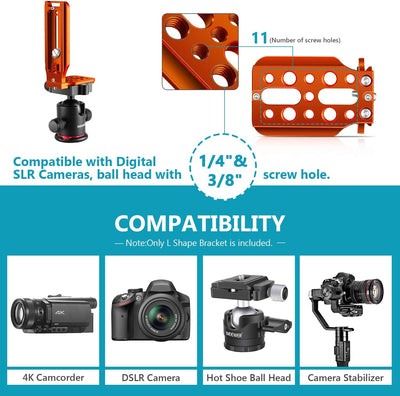 NEEWER L förmige Halterung,vertikale QR Platte,universelle DSLR Kamera,L Halterung mit 1/4" Schraube