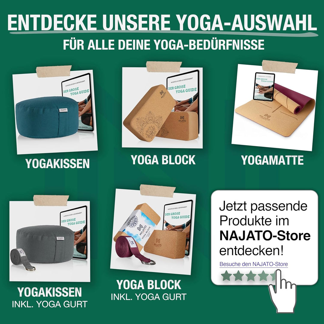 NAJATO Sports Yoga Block 2er Set – Yoga Block Kork inkl. E-Book (PDF Datei) – Yoga Klotz für Yoga un