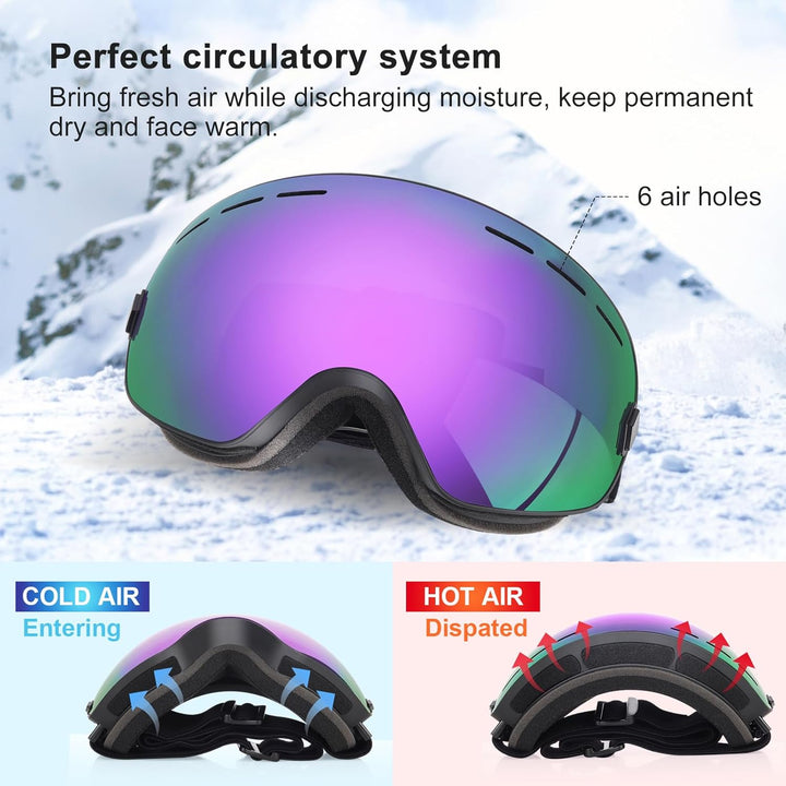 EXP VISION Snowboard Skibrille für Herren Damen Jugend, 100% UV400 Schutz Anti Beschlag über der Bri
