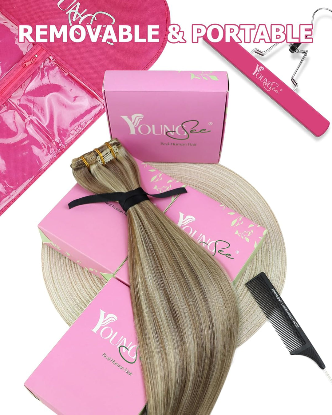 YoungSee Clip in Extensions Echthaar Hellbraun Clip in Extensions Braun Blond Echthaar Extensions Cl