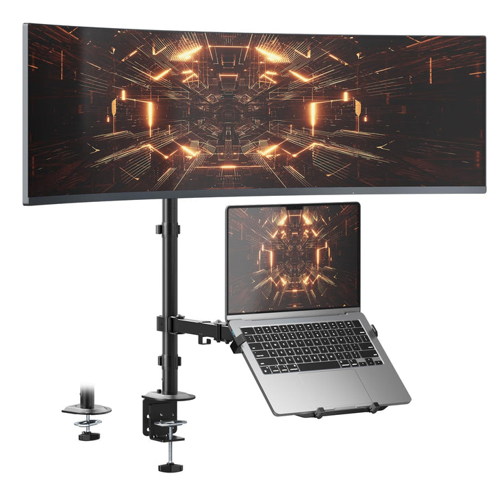 PUTORSEN Monitor Halterung mit Laptop Arm für 17 bis 49 Zoll Bildschirm und Notebook bis zu 17 Zoll,
