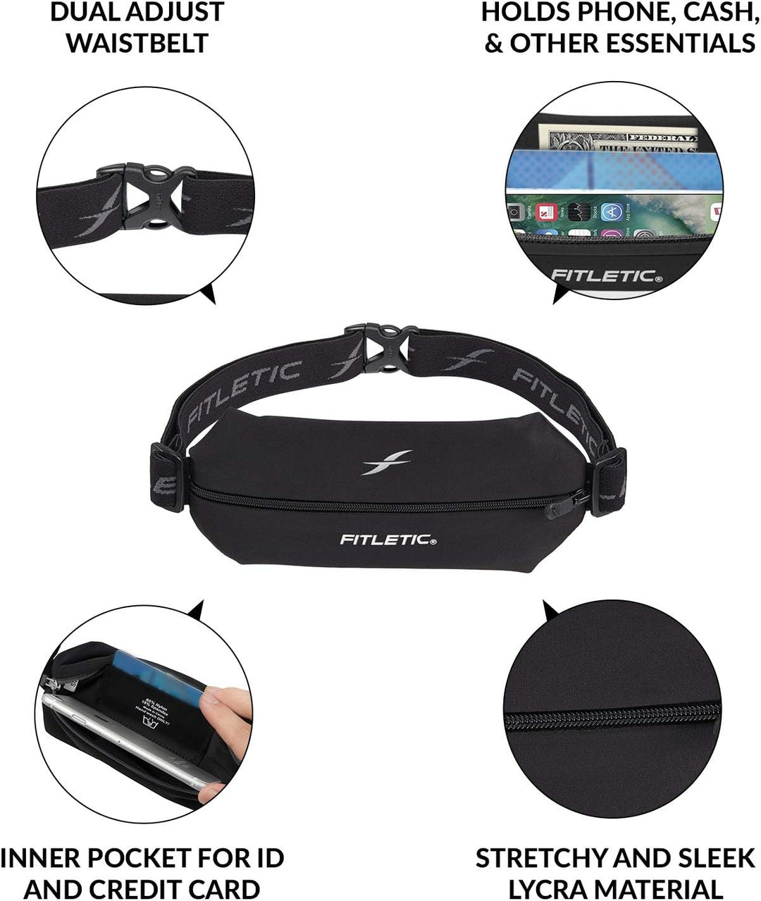 Fitletic Mini Sport Belt – Gürtel für Running Stretch Schwarz / Rot, Schwarz / Rot