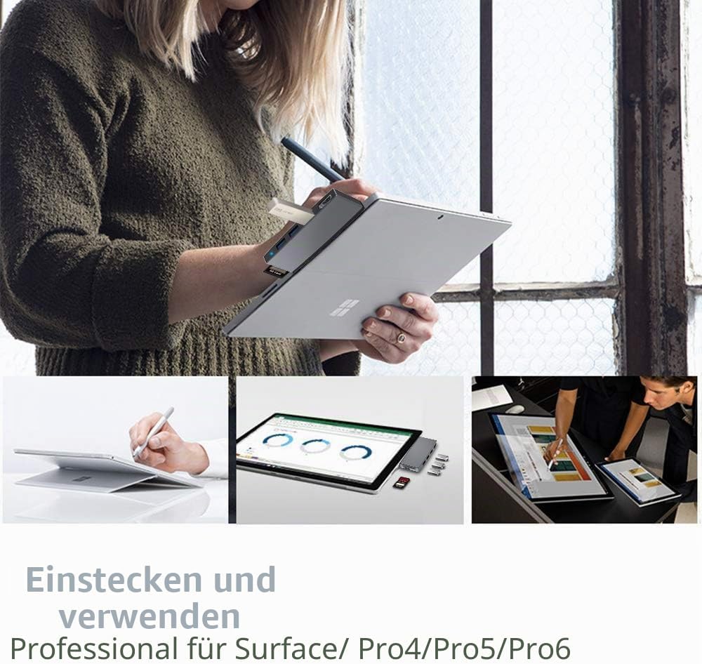 Cateck Microsoft Surface Pro USB Hub Docking Station, Aluminium Surface Pro 4/5/6 USB 3.0 Hub Adapte