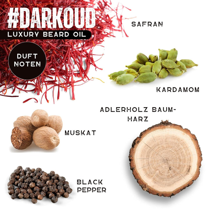 Bartöl Oud Herren Parfüm - gegen Schuppen - Wood Holzig Würzig - Adlerholzbaum Wald Duft - Bartstopp