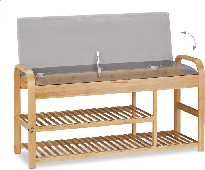 Relaxdays Schuhbank mit Sitzfläche, Stauraum, Polster, Flur, niedrig, Bambus, Sitzbank HxBxT: 50x100