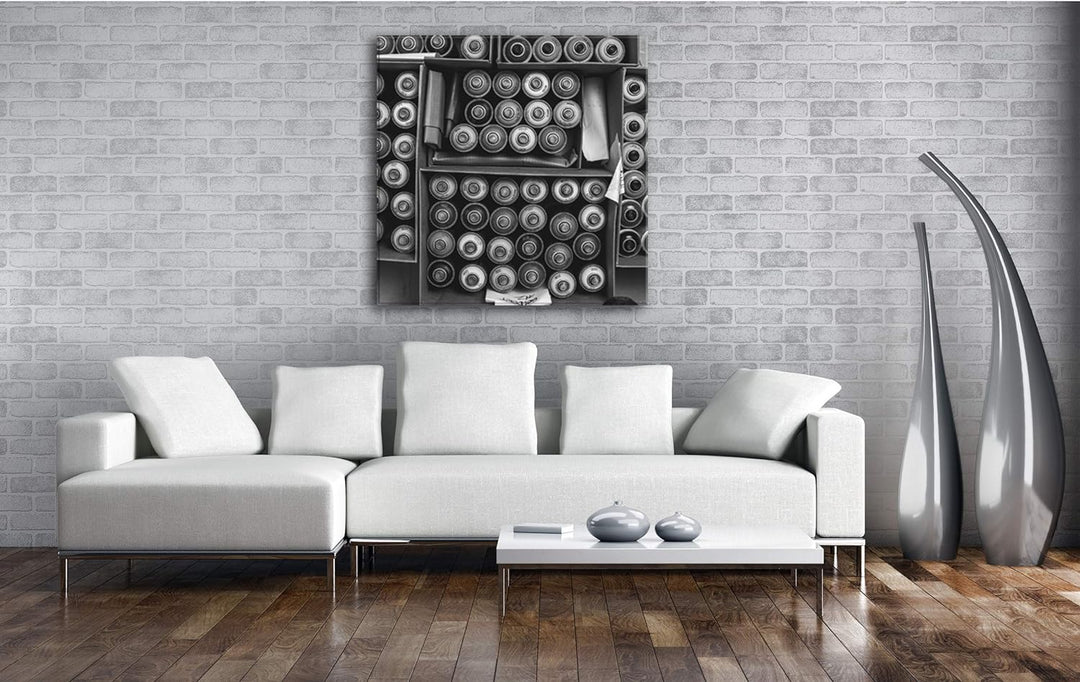 deyoli Kisten voller Graffiti Spraydosen Format: 60x60 Effekt: Schwarz&Weiss als Leinwandbild, Motiv