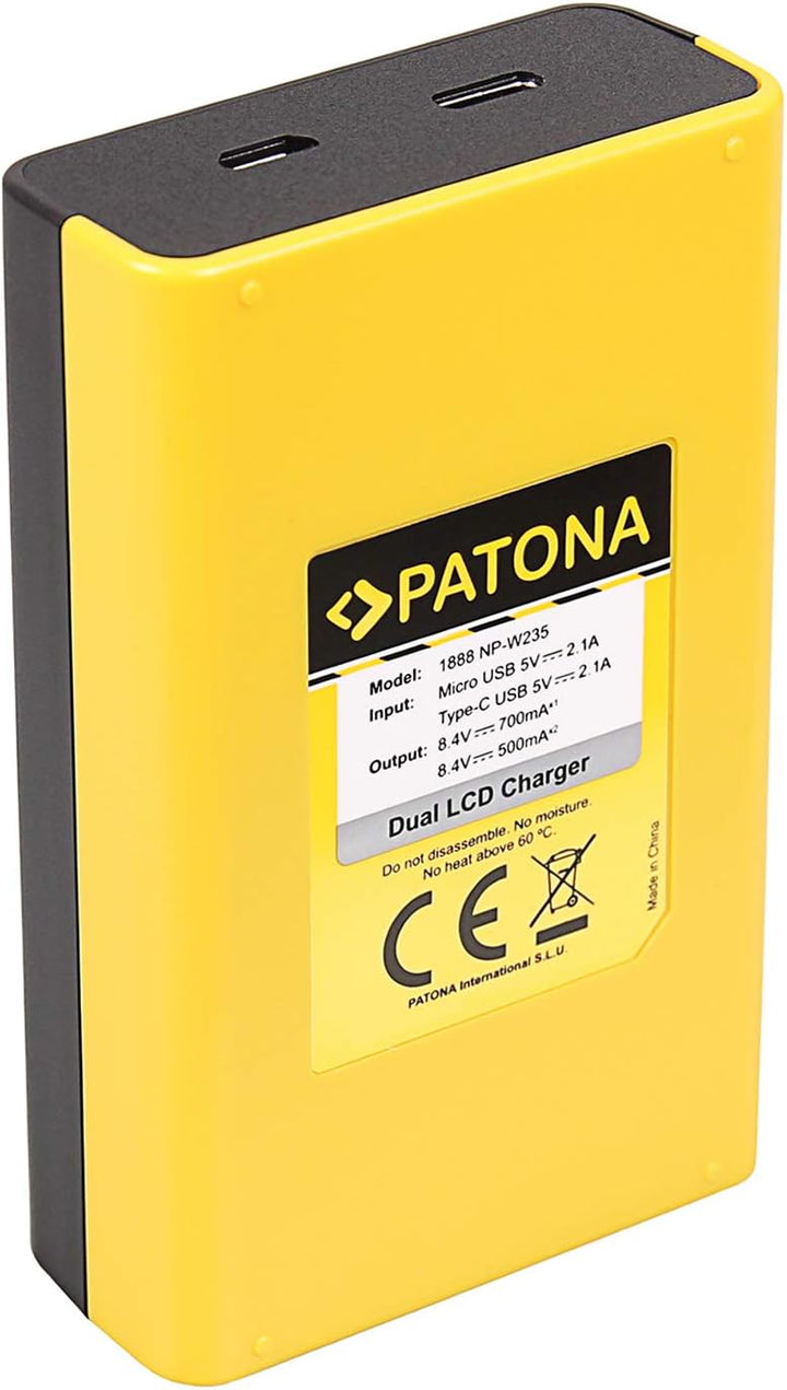 PATONA Dual LCD Ladegerät mit 2X NP-W235 Protect V1 Akku Kompatibel mit Fuji Fujifilm X-T4, X-T5, X-