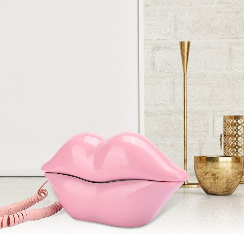 Annadue Europäisches Festnetztelefon mit rosa Lippen, Retro-Neuheit, schnurgebundenes Telefon, mit T