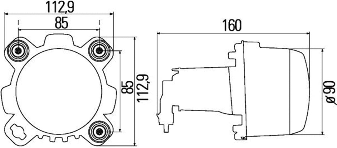 HELLA - Halogen/DE/FF-Hauptscheinwerfer - 90mm Performance - 12V - rund - Einbau - gehärtete Streusc