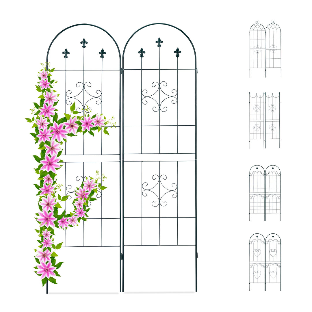 Relaxdays Rankgitter 2er Set, Metall, 180 x 50 cm, Vintage Rankhilfe Garten, Rundbogen & Spitze, zum