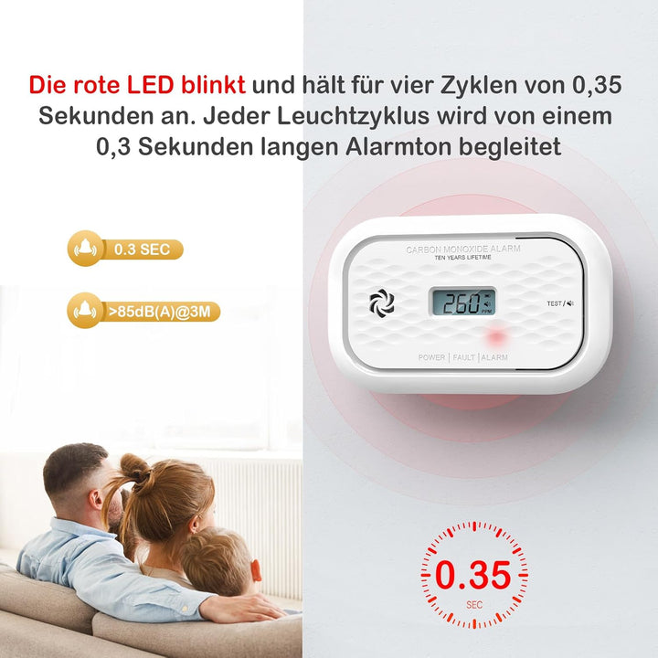 Kohlenmonoxid Melder 10 Jahre Sensor und Batterielebensdauer, CO Melder CO-Warnmelder mit Display un