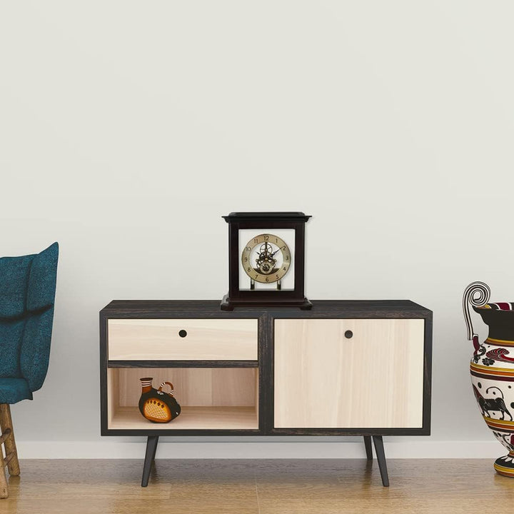 PRIM Design Tischuhr Elegant, Dunkles Holz/Elegant, Quarz-Schrittmotor, originelles Zifferblatt, lux