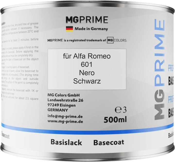MG PRIME Autolack Set Dose spritzfertig für Alfa Romeo 601 Nero/Schwarz Basislack + 2K Klarlack 1,25