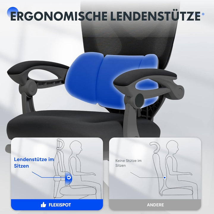 FLEXISPOT Ergonomischer Bürostuhl, X-förmiger Schreibtischstuhl mit 135°-Neigung, Gekoppelte Armlehn
