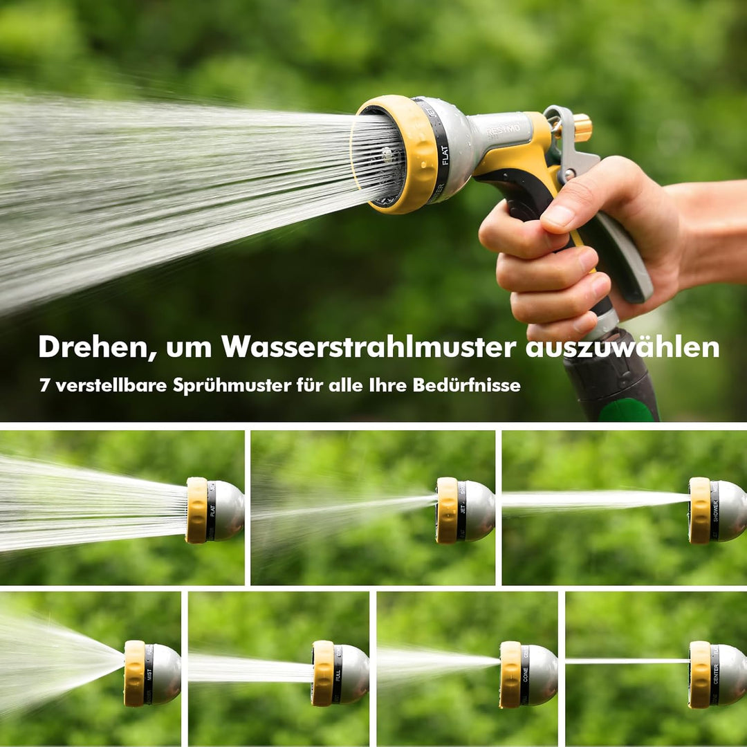 RESTMO Vollmetall Gartenbrause & Gartenspritze, Robust Handbrause Garten für ganzjährigen Outdoor-Ge
