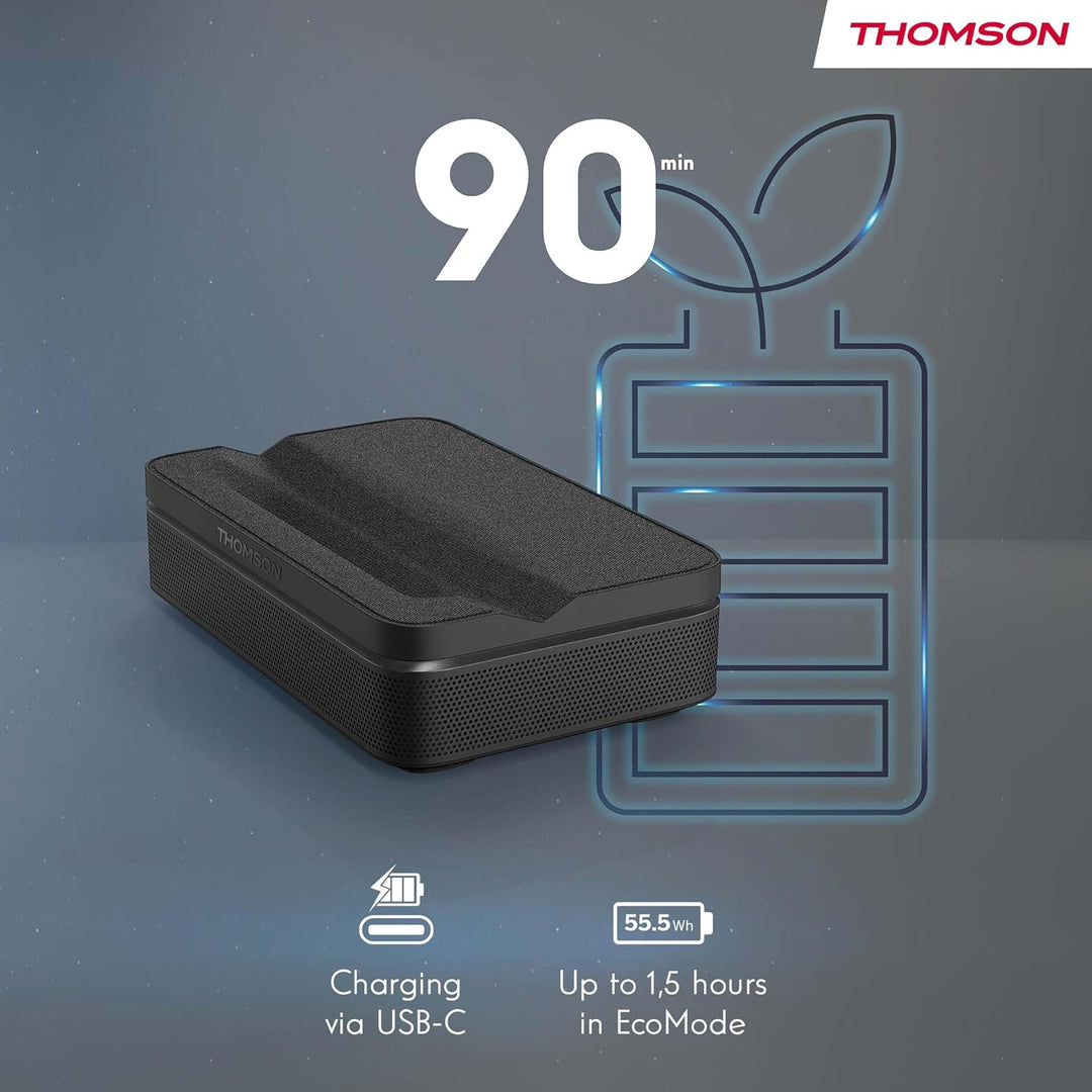 Thomson Sirius PG55B Full HD Beamer, Smart RGB Laser Projektor, Ultra-Kurzdistanz, Google TV, 600 AN